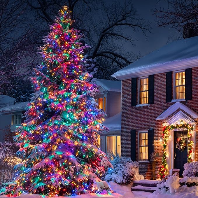 Christmas String Lights Outdoor, 196 FT 600 LED String Lights with 8 Lighting Modes Timer, Waterproof Christmas Decorations for Party Yard Garden Tree Wedding Holiday, Multi-Colored