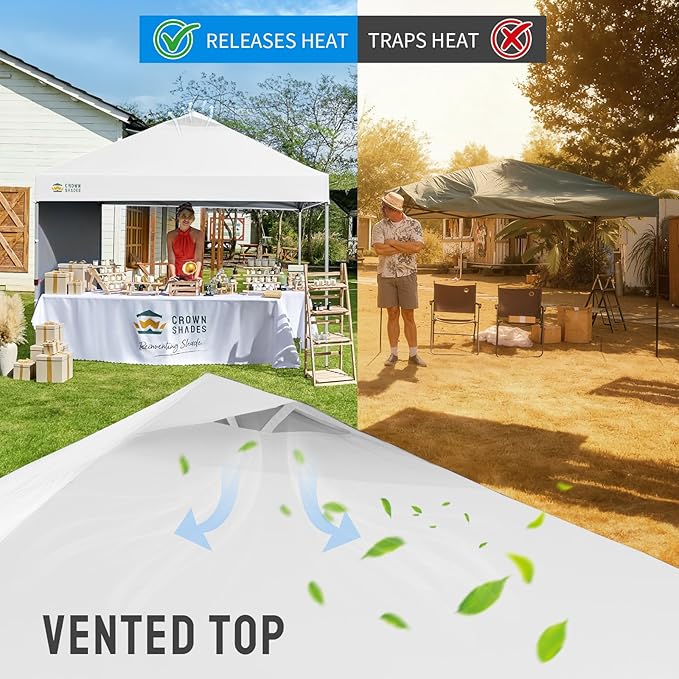 CROWN SHADES 10x10 Pop Up Canopy with 1 Side Wall - Beach Tent with One Push Setup - Outdoor Sun Shade for Events, Parties, Camping - Gazebo with STO-N-Go Cover Bag (White)