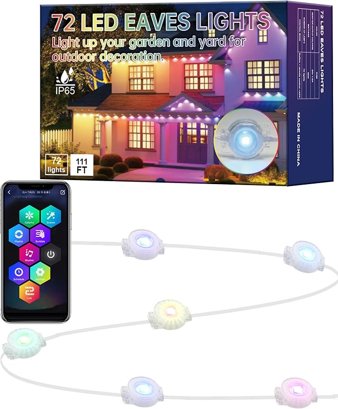 Permanent Outdoor Lights, 111ft with 72 RGBIC LED Light with App Control, Waterproof Permanent Christmas Lights for Outside Roofline Decor, Garden Decor, House,Party, Holiday Xmas Decoration