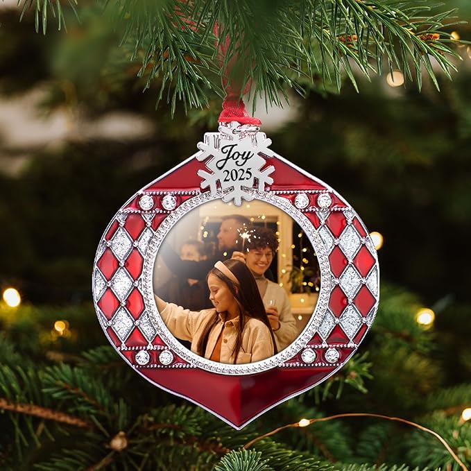 2025 Christmas Tree Ornaments 3 Piece Picture Frame Hanging Ornament Decorative Holiday Keepsake Gift Snowflake Pendant with 2” Photo Frame Insert for Picture of Pet (3 Piece Gift Set)