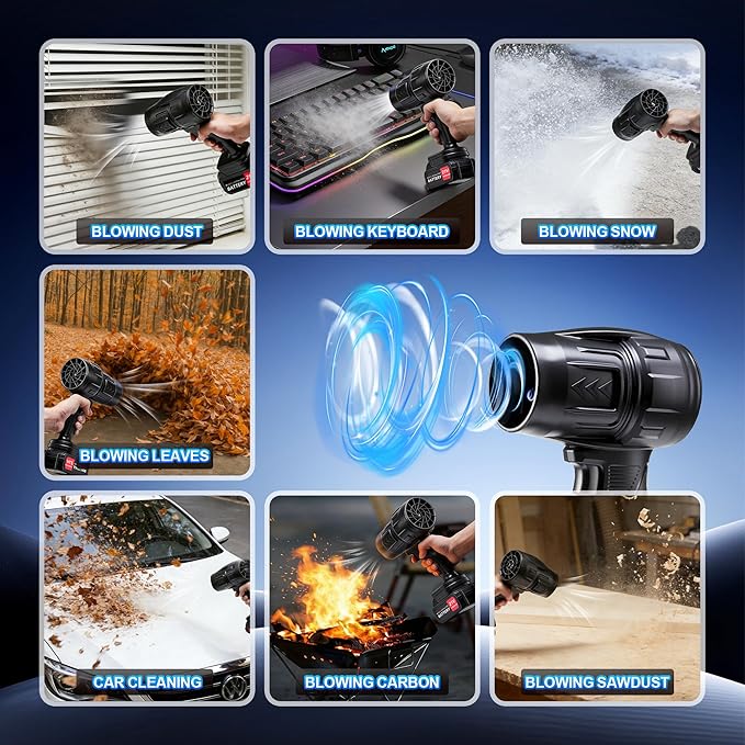 Cordless Leaf Blower SIEARPUORL Lightweight Handheld Electric Blower for Patio & Garage, High-Speed Turbo Motor, 2¡¿2600mAh Extended Batteries Included