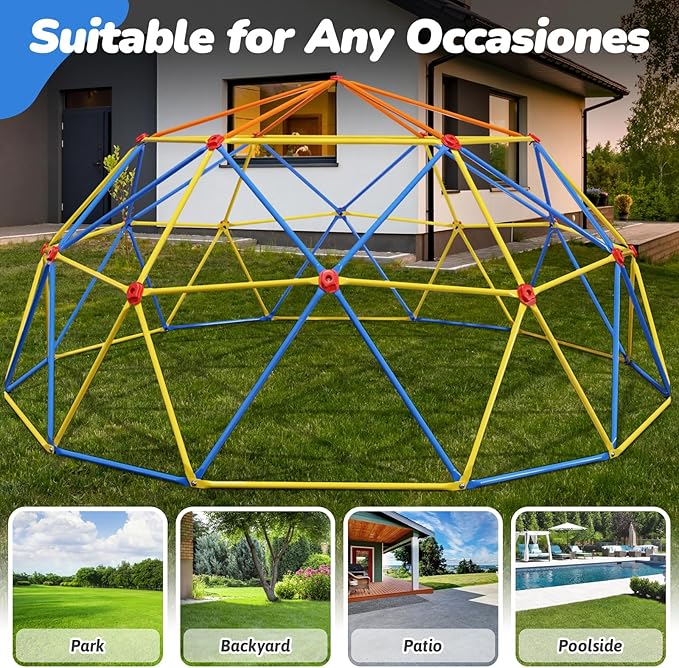 10FT Climbing Dome, Outdoor Jungle Gym for Kids- Supports 1000LBS-Anti-Rust Metal Outdoor Play Structure ASTM Approved, Easy Assembly
