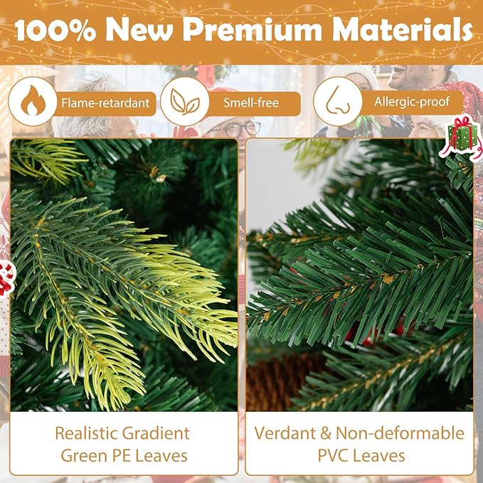 GOFLAME 8FT Pre-lit Artificial Christmas Tree, Hinged Xmas Tree with Remote and App Control, 650 Color & Mode Changing RGB Lights, Timer, 1936 Branch Tips, Pine Cones and Red Berries