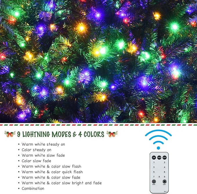 GOFLAME 7ft Artificial Christmas Tree, Pre-lit Xmas Tree 9 Lighting Modes w/ 1181 PVC Branch Tips & 500 Color-Changing LED Lights, Holiday Festival Decoration Tree with Remote Control and Metal Stand