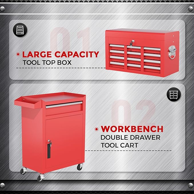 INTERGREAT Tool Chest, 5 Drawers Rolling Tool Chest with Detachable Top Tool Box, Tool Chests with Universal Lockable Wheels, Metal Tool Cart for Garage, Workshop, Barbershop