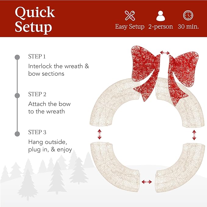 Best Choice Products 48in Pre-Lit Outdoor Christmas Wreath Decoration, LED Metal Holiday Decor for Home w/ 140 Lights, Bow - White/Red