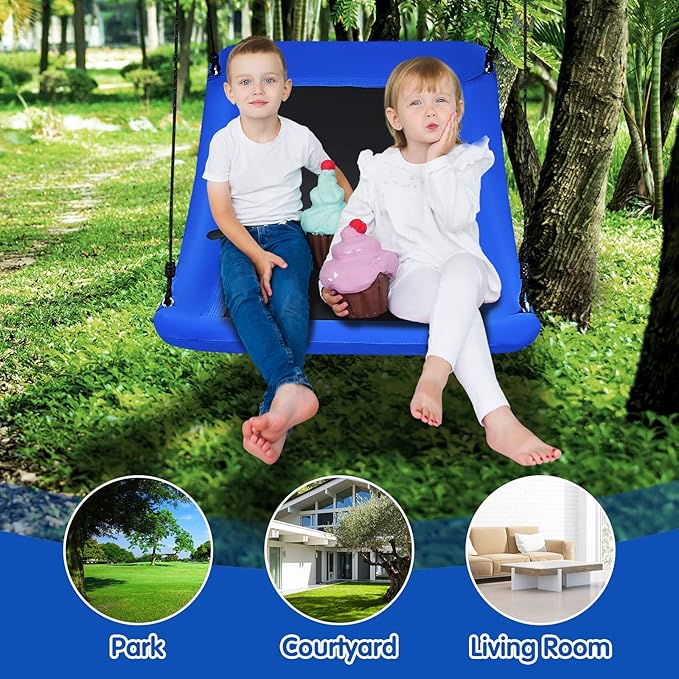 Costzon 700 lbs Giant 60'' Platform Tree Swing for Kids and Adult, Indoor/Outdoor Large Swing with Oxford Fabric, Adjustable Hanging Ropes, Suitable for Park, Playground, Backyard (Blue)