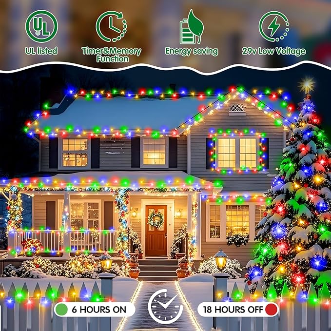 Heceltt Christmas Lights Outdoor, 522FT 1300 LED String Lights with 8 Lighting Modes, Timer Memory Twinkle Fairy Lights Waterproof Plug in for Xmas Tree Wedding Party Holiday Decor(Multicolor)