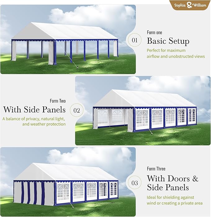 Sophia & William Party Tent 16x32 ft, Outdoor Canopy Carpas para Fiestas Heavy Duty, Large Waterproof Patio Event Wedding Tent White with Sidewalls for Backyard