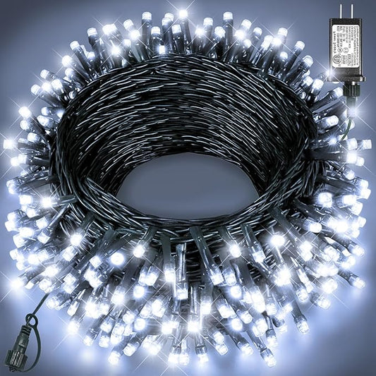 White Christmas Lights Outdoor, 80FT 240 LED Christmas Tree Lights Waterproof Plug in, 8 Modes Connectable Christmas Decorations Outdoor Green Wire for Indoor Patio Xmas Garden Holiday