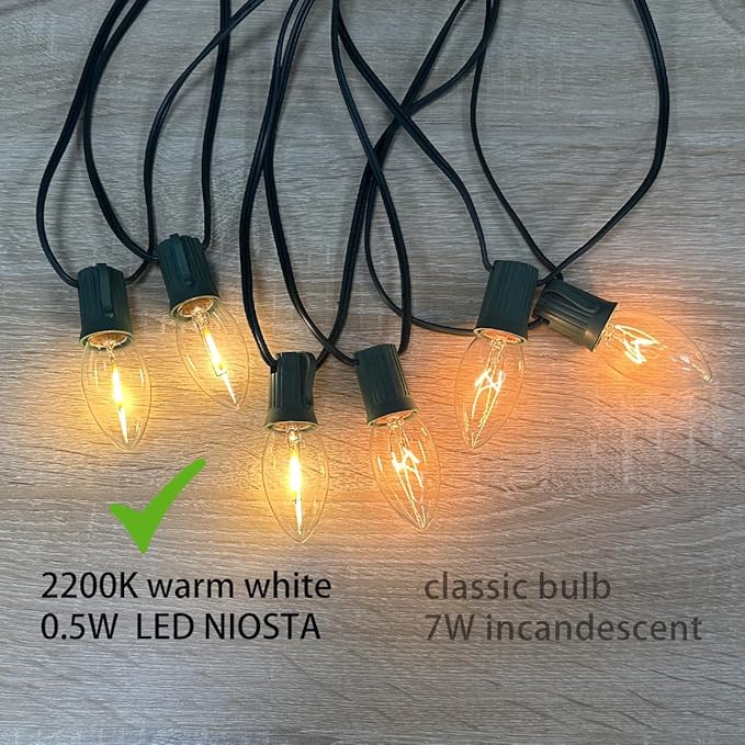 C9 LED Outdoor Christmas Lights,C9 String Lights with Quick Clips,for Xmas House Roof Gutter,Plug in & Connectable,50FT 50 Light,Warm White
