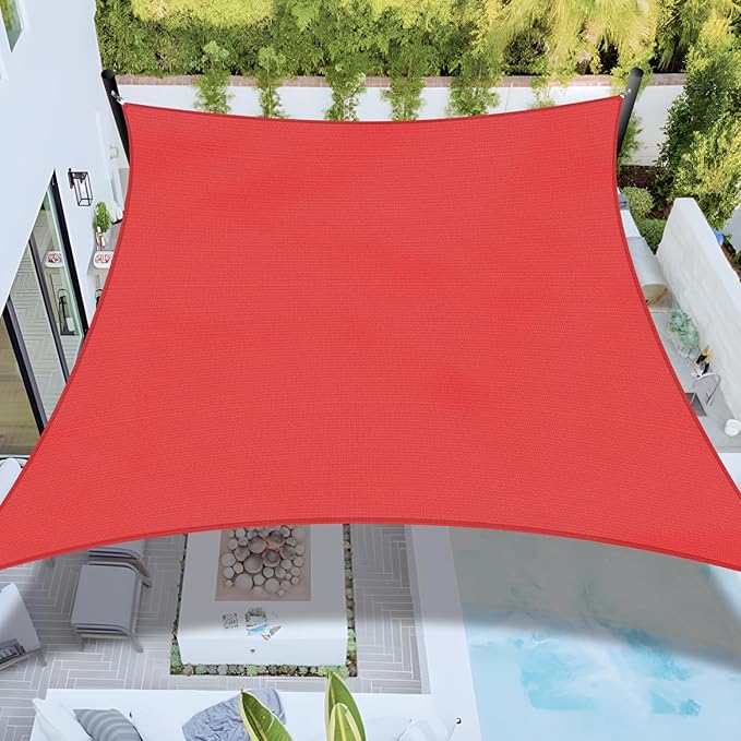 Sun Shade Sail 17'x19' Rectangle Shade Cloth for Garden, Permeable Shade Canopy Outdoor Patio Covers for Pergola Backyard Deck Outside Activity, Red
