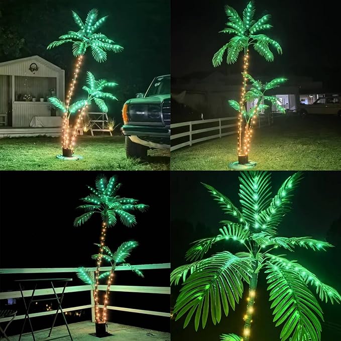 6 Feet Artificial Palm Tree, Light Up 220LED Christmas Tree Decorations, 8 Modes Fake Room Decor Palm Trees for Outside Patio, Home Indoor, Tiki Bar, Outdoor Pool Tropical Party