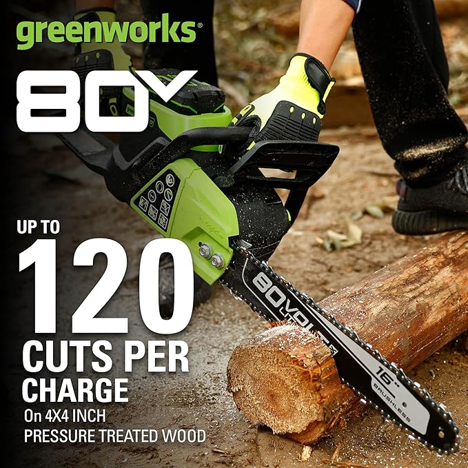 Greenworks 80V 16 Brushless Cordless Chainsaw (Great For Tree Felling, Limbing, Pruning, and Firewood / 75+ Compatible Tools), 2.5Ah Battery and Charger Included
