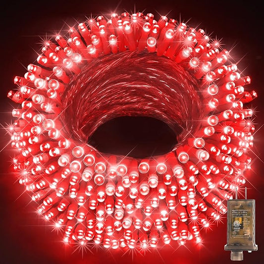 KNONEW 403ft 1000 LED String Lights Outdoor Christmas Lights 8 Modes & Timer Fairy Light Plug in Waterproof LED String Lights for Xmas Yard Tree Wedding Party Holiday Decorations (Red)