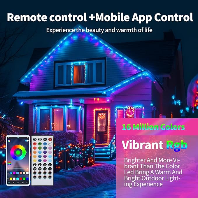 Vanesa 200ft Permanent Outdoor Lights, IP67 Waterproof with App & Remote Control, Outdoor Permanent Lights for House Fit for Christmas/Halloween/Party/Daily Decoration, House Roof