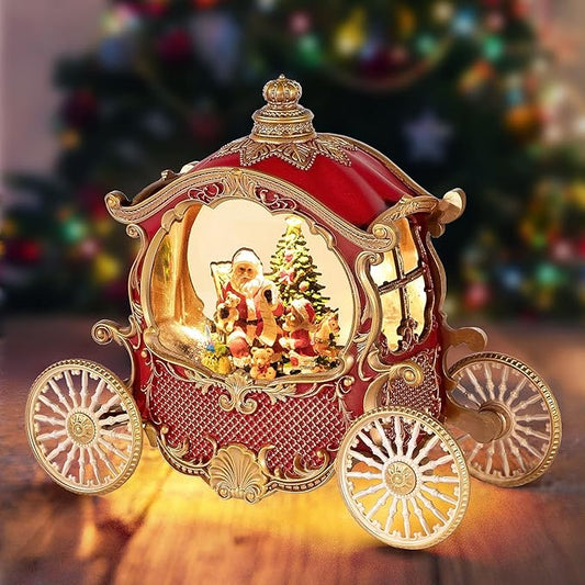 Christmas Snow Globes,Christmas Carriage Snow Globe with 8 Music & Timer, Battery Or USB Cable Powered Operated Glittering for Christmas Table Centerpiece Decoration.Gift- Santa,Christmas Tree
