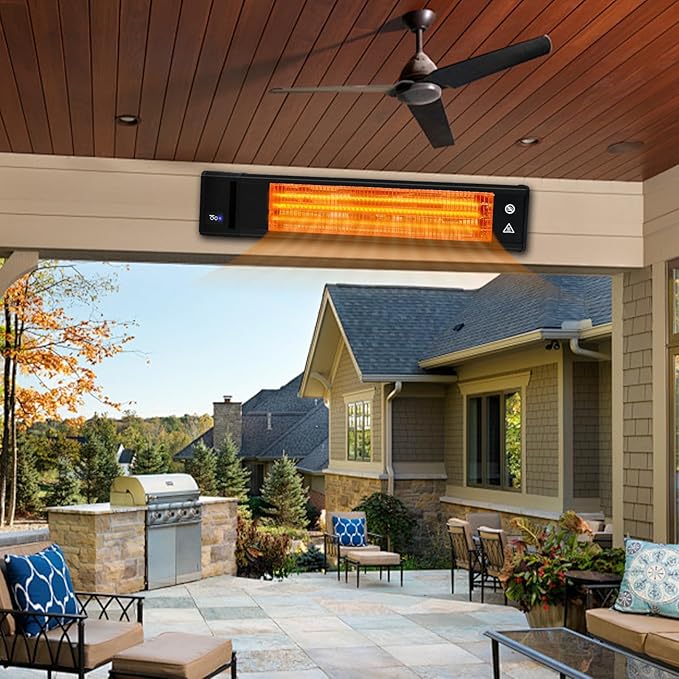 Infrared 1500W Patio Heater with Remote, ETL Certified, Wall Mounted Carbon Fiber Energy Efficient Heater, IP65 Weather Resistant for Patio, Backyard, Garage, and Decks, Black