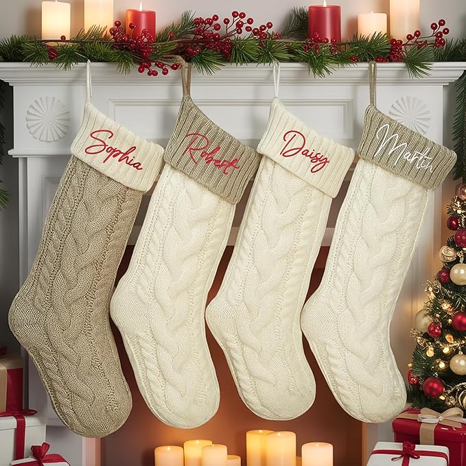 Noni Personalized Embroidered Christmas Stocking for Family, Custom Knitted Xmas Stocking with Name, Perfect Holiday Decoration & Unique for Everyone Style