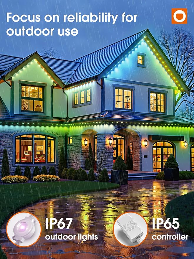 addlon Permanent Outdoor Lights, 150FT with 90 Dual-LED Design, RGB & Warm White Eave Lighting, Remote & App Control, Cuttable & Extendable, IP67 Waterproof, for Halloween Décor, Christmas Light