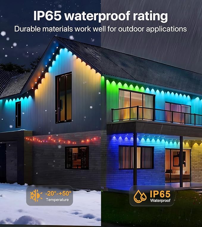 Permanent Outdoor Lights, 150FT RGB+IC LED Lights with Smart APP & Remote Control, 72 Scene Modes, Waterproof IP65 for Holiday, Christmas, Yard Decorations(Extension Cord Not Included)