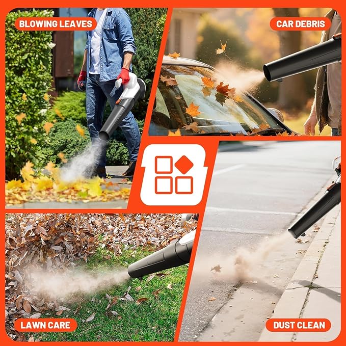 Litheli Cordless Leaf Blower with 2 Batteries (Works as Portable Power Bank), Ultra-Lightweight Electric Blower for Driveways, Patios & Decks, 2-Speed 350CFM for Dry Leaves, Dust & Car Drying