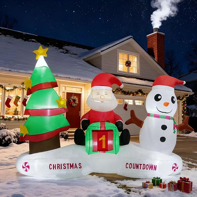 6FT Christmas Inflatable Decoration Countdown, Built-in LED Lighting Christmas Tree Santa Claus Snowman, Inflatable Decoration Suitable for Outdoor Courtyard, Indoor Garden,Lawn