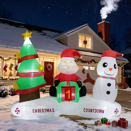 6FT Christmas Inflatable Decoration Countdown, Built-in LED Lighting Christmas Tree Santa Claus Snowman, Inflatable Decoration Suitable for Outdoor Courtyard, Indoor Garden,Lawn