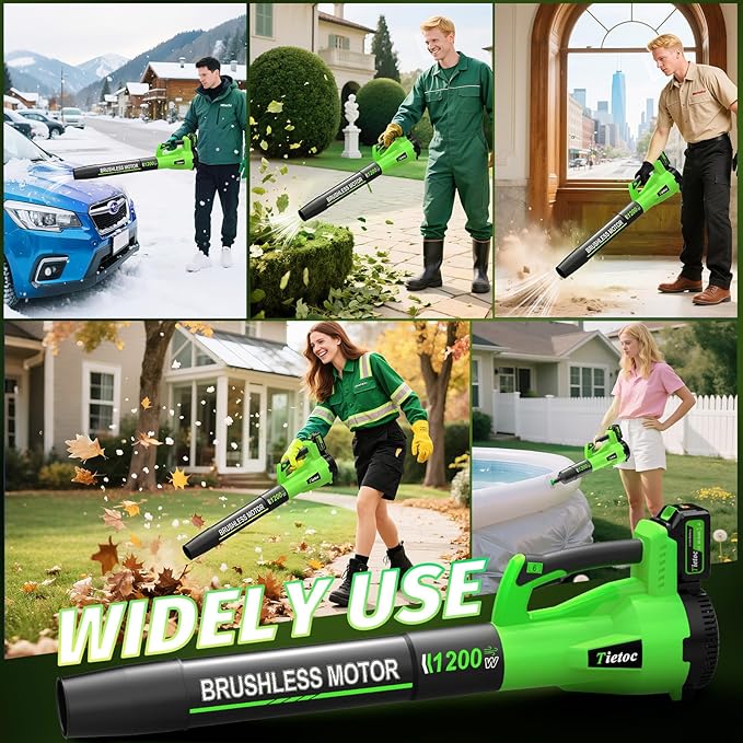 Leaf Blower Cordless with 2¡¿5.0Ah Battery and Fast Charger,1200W Handheld Blower for Lawn Care,6 Speed Powerful Electric Leaf Blower for Snow Removal,Patio,Dust,Car Blowing Water