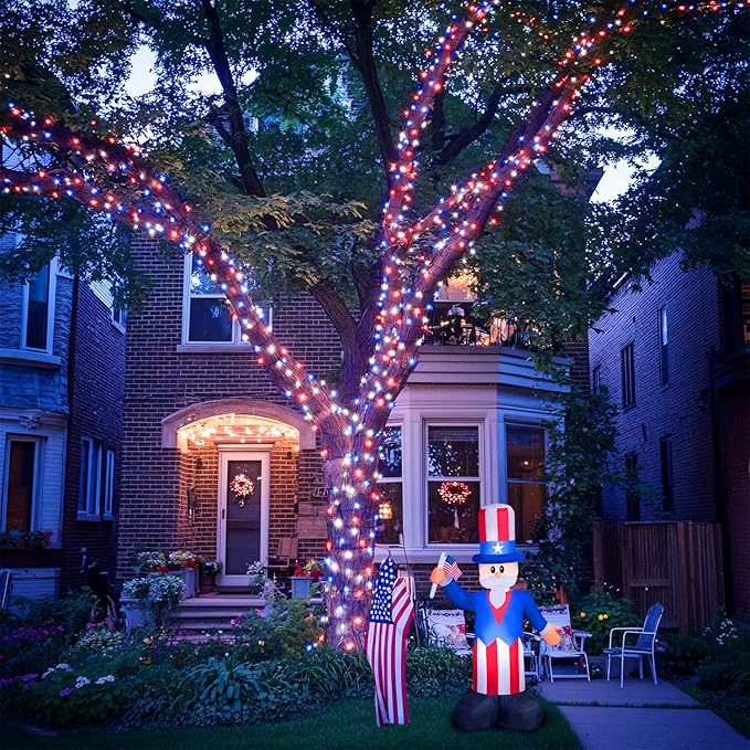 JMEXSUSS 400 LED Red White and Blue Lights Plug in, 4th of July Decorations Patriotic Lights Outdoor for American Holiday Tree Party Independence Memorial Day Decor