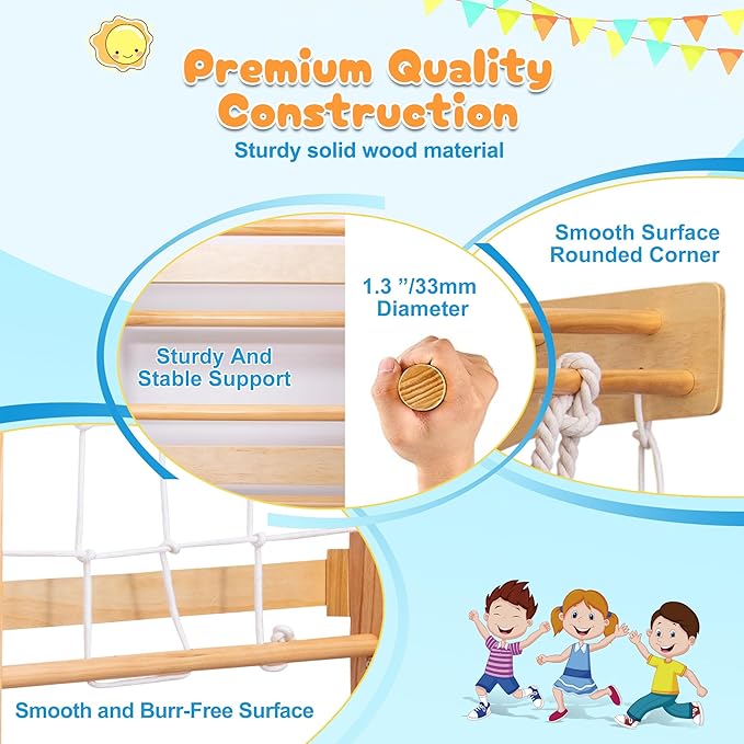 10-in-1 Indoor & Outdoor Wooden Playset for Kids, All-in-One Climbing Playground with Slide, Monkey Bars, Swing, Rock Wall, Climbing Net, Rings & Ladder –Sturdy Backyard Adventure Set for Active Play