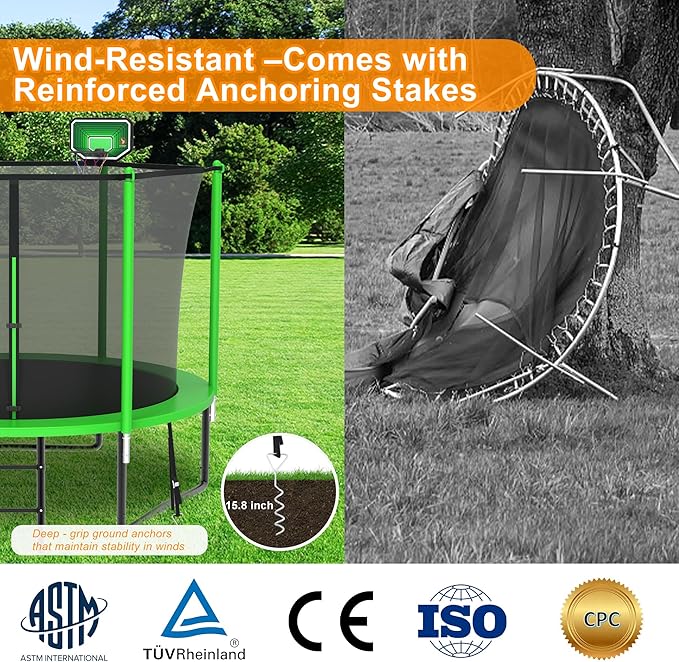 DeepRoar 2026 Upgraded 8FT 10FT 12FT 14FT 15FT 16FT Outdoor Tranpoline for Kids, Big tranpoline with Basketball Hoop, Lights, Sprinkler & Socks, Heavy Duty tranpoline 1500LB, ASTM Approved Tranpoing