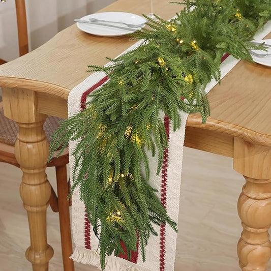 6 Ft Norfolk Pine Garlands, Real Touch Winter Pine Garland, Dense Green Artificial Greenery Garland for Table, Mantle, Staires, Wall, Indoor, Outdoor Christmas Decorations
