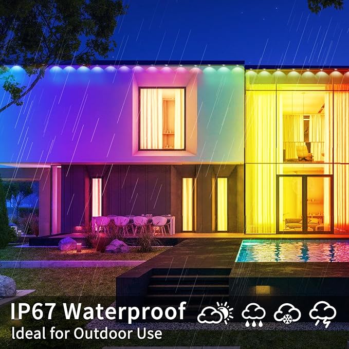 300ft Permanent Outdoor Lights,RGB Eave Lights,Music Sync IP67 Waterproof Outdoor Eave Light Lighting, can be Used for Garden,House,Party,Holiday Decoration（2 Rolls of 150ft