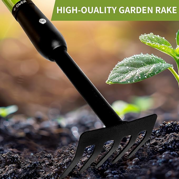 Small Rake for Gardening, Garden Rake, Hand Rakes, Ajustable Handle Gardening Hand Cultivator, Garden Tool with Non Slip Handle Hand, Weeder Tool for Weeding Tilling Soil Planting