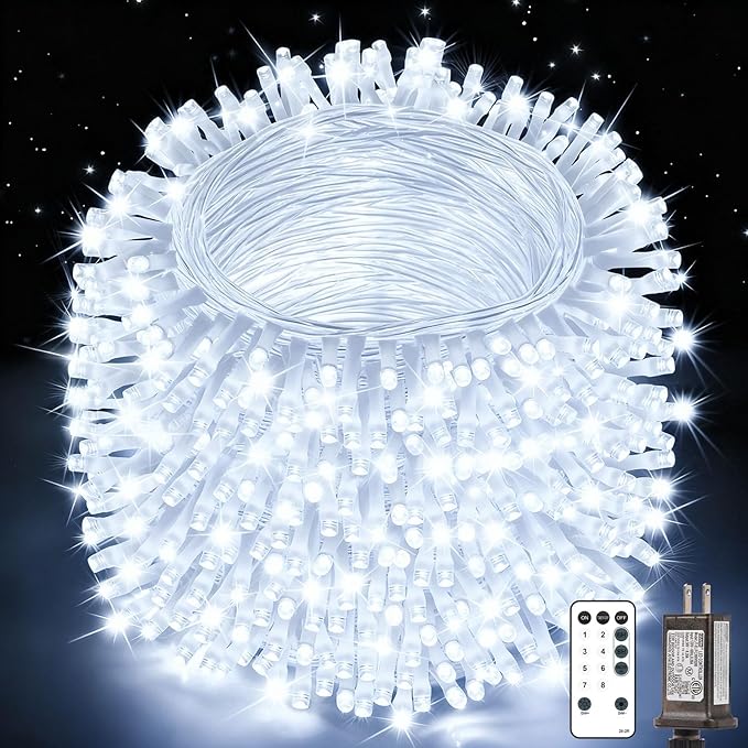 Christmas Lights String Outdoor Indoor, 1200 LED 403FT Cold White Xmas Tree Decorations Lights, Plug in Twinkle Fairy Light with Remote Timer Dimmable for Room Yard Holiday Party Wedding Camping Decor