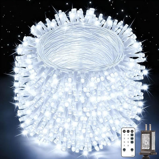 Christmas Lights String Outdoor Indoor, 1200 LED 403FT Cold White Xmas Tree Decorations Lights, Plug in Twinkle Fairy Light with Remote Timer Dimmable for Room Yard Holiday Party Wedding Camping Decor