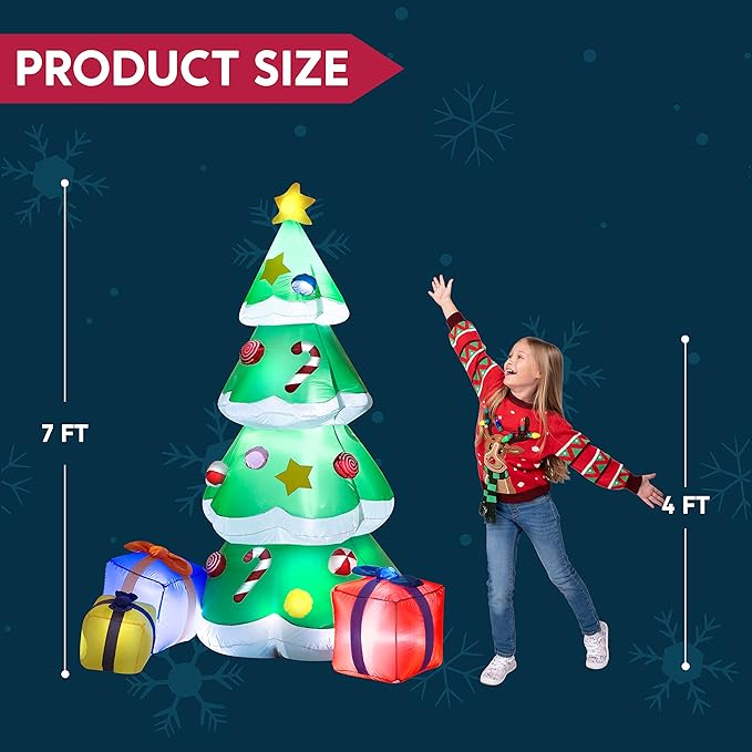 Joiedomi 7 FT Christmas Tree Inflatables Outdoor Decoration, Giant Christmas Inflatable Tree with 3 Gift Boxes with Build-in LEDs for Blow Up Xmas Decoration, Indoor Outdoor Yard Garden Lawn Décor