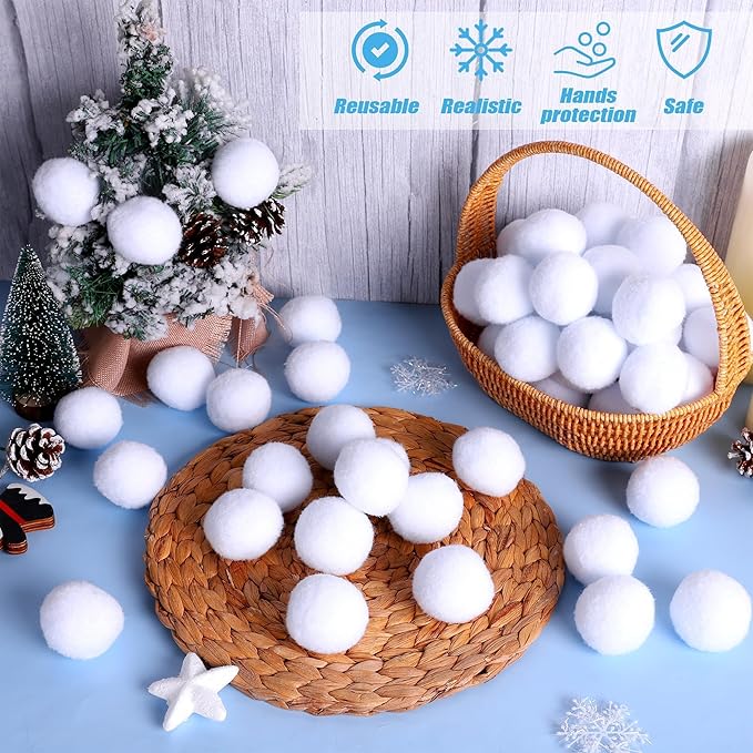 Fovths 50 Pack Snow Toy Ball for Kids 2 Inch Artificial Snow Fight Ball Set Realistic Fake Snow Toss Ball Set for Indoor & Outdoor Snow Fight Christmas Tree Decoration and Winter Family Toss Games