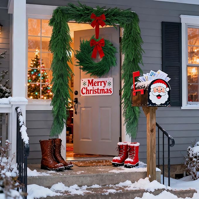 6FT Christmas Norfolk Pine Garland, Greenery Real Touch Decorations for Mantle Table Staircase Stair Railing Fireplace Mantel Porch Banister Holiday Home Winter Faux Xmas Indoor Outdoor Decor