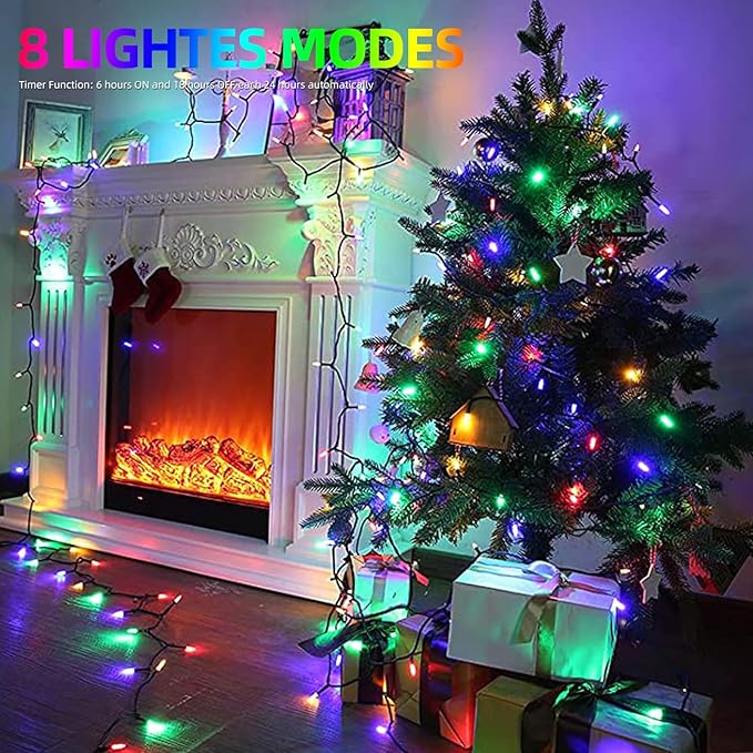 XTF2015 Christmas Lights 66ft 200 LED String Lights Timer Memory Function USB or Batter y Powered Waterproof String Light for Indoor Outdoor Decoration (Multicolor)
