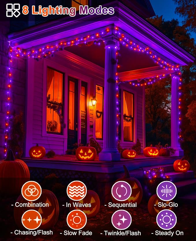 40FT 120 LED Christmas Lights Outdoor, Purple Orange Christmas String Lights Waterproof, 8 Modes Connectable Christmas Tree Lights for Indoor Home Patio House Holiday Decorations