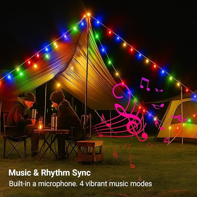 Smart C9 Christmas Lights Outdoor, 66FT 100 LED RGB with Remote,App Bluetooth Music Sync, DIY Scenes & Timers, Connectable to 198FT, IP44 Waterproof Roofline Eaves Porch Fence Decorations