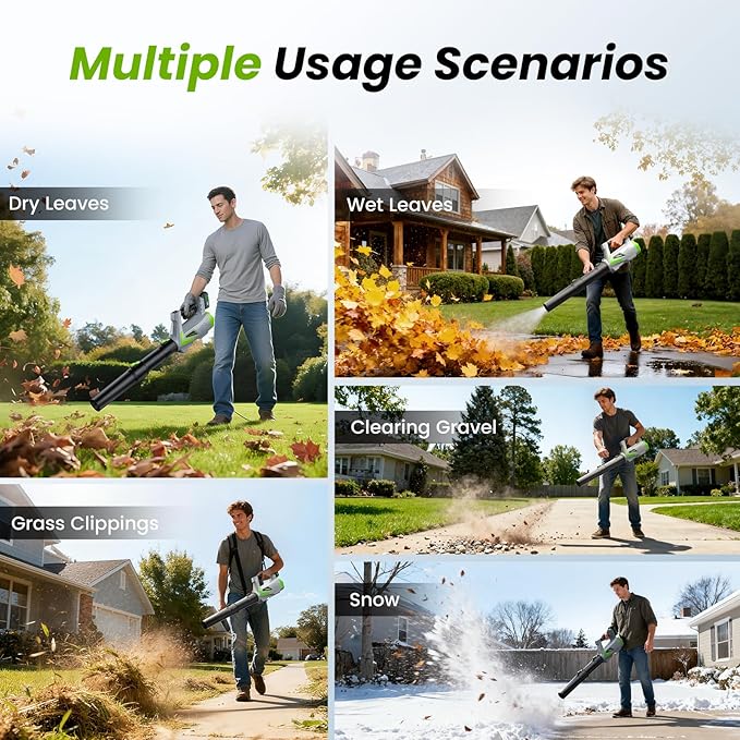 Leaf Blower Cordless 650CFM/170MPH with 2¡¿4000mAh Batteries and Charger, PATOOLIO 5 Speed Mode Cordless Blower Handheld for Patio, Lawn Care, Snow Blowing, Leaves Blowing