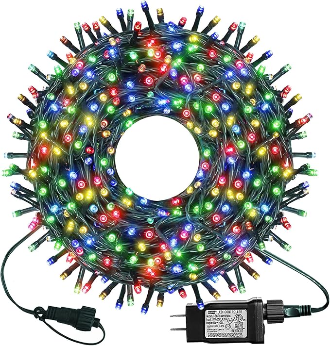 kemooie 300 LED Christmas Lights, 99FT Connective Christmas Tree Lights, Plug in 8 Lighting Modes, for Outdoor Indoor Christmas Tree Wedding Party Decoration (Multicolor)