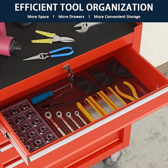 5-Drawer Metal Rolling Tool Chest with Wheels,Tool Storage Cabinet with Locking System£¬Toolbox with Wheels for Garage, Warehouse, Workshop, Repair Shop (Red, 5-Drawer)