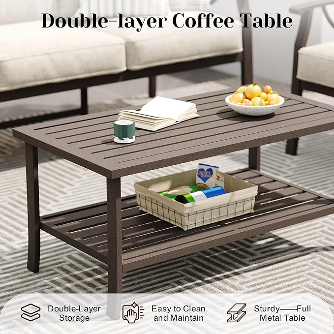7-Pieces Outdoor Patio Furniture Set, Outdoor Metal Sectional Furniture with Cushions, Outdoor Conversation Seating Set with Coffee Table for Backyard,Garden, Balcony, Deck, Backyard, Khaki
