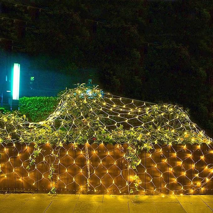 Dazzle Bright Christmas 200 LED Net Lights, 9.8 FT x 6.6 FT Connectable Mesh Lights Clear Wire with 8 Lighting Modes, Christmas Decorations for Indoor Outdoor Bush Yard Garden Decor (Warm White)