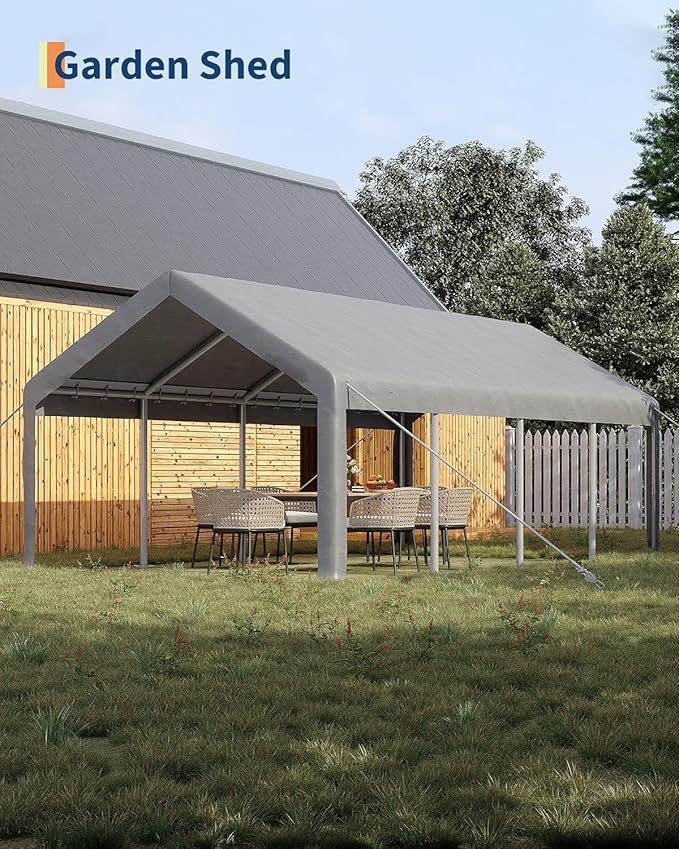 13x25FT Heavy Duty Carport with Removable Walls & Roll-Up Door, All-Weather Portable Garage for Truck, RV, Boat, Vehicle Storage Shelter