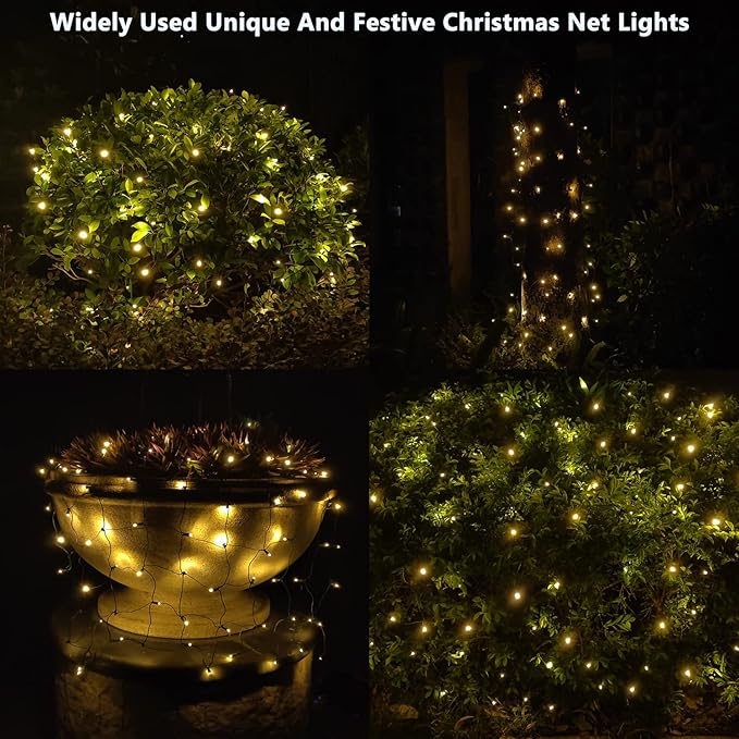LED Christmas Net Lights Outdoor Decorations for Bushes,144LED 6ftx6ft Connectable Green Wire Net Christmas Lights for Outdoor Indoor Yard Mesh Shrub Tree Decor,UL Certified(Warm White)